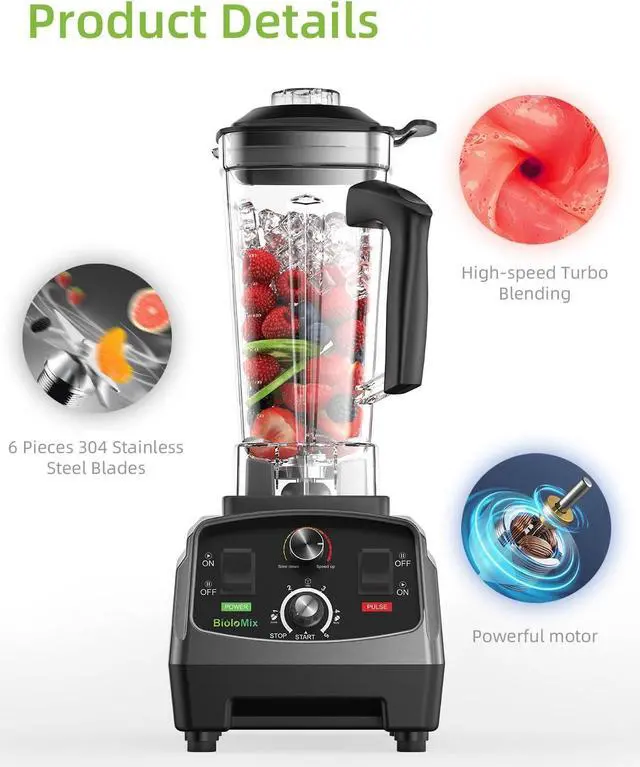 Alt view image 2 of 7 - BioloMix Professional Blender,Smoothie Blender,Blender for Kitchen with 2200-Watt Motor,68 Oz Large Capacity,High Speed Blender for Shakes, Smoothies, Ice Crushing, Frozen Fruits (with Extra Parts)