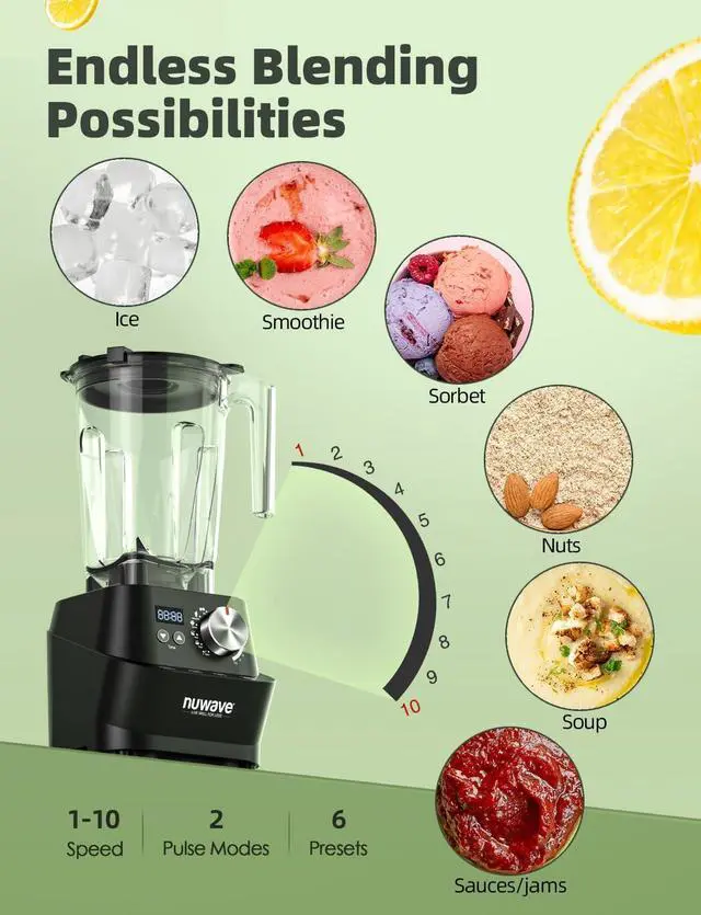 Alt view image 6 of 7 - Nuwave Infinity Commercial Blender, Heavy-Duty Smoothie Blender w/ 2.5HP Copper Motor & Laser-Cut Blades, Last 100 Years, Quick Ice Crushing, 64oz Tritan Jar, NSF Certified, 10 Speeds, Self-Cleaning