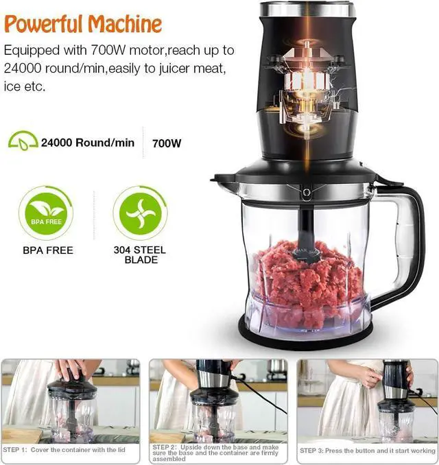 Alt view image 5 of 7 - Blender and Food Processor Combo, Blender for Shakes and Smoothies, Personal Blender Small Blender, Suitable for Kitchen, Home, 700W Electric Blender with Mixer Grinder/Blender/Chopper