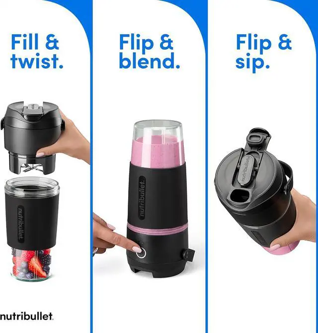Alt view image 3 of 7 - nutribullet Flip Portable Blender with Tritan Cup, Cordless, Black, NBPB10350