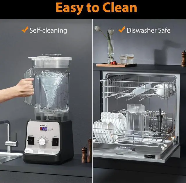 Alt view image 6 of 6 - Aeitto Blender, Blenders for Kitchen with 1500-Watt Motor, 68 Oz Large Capacity, Professional Countertop Blenders for Ice Crush, Frozen Drinks, Silver