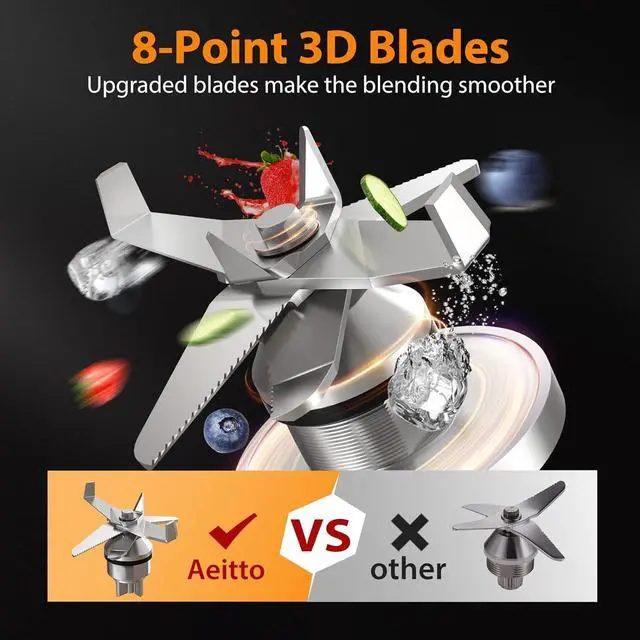 Alt view image 4 of 6 - Aeitto Blender, Blenders for Kitchen with 1500-Watt Motor, 68 Oz Large Capacity, Professional Countertop Blenders for Ice Crush, Frozen Drinks, Silver