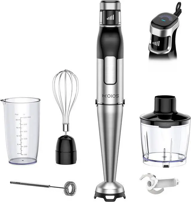 Main image of KOIOS Immersion Blender Handheld - Trigger Variable Speed 5-in-1 Immersion Hand Blender 1100W, Anti-Scratch Stainless Steel Shaft, Chopper & Milk Frother, Non-BPA for Soup, Baby Food and Smoothies