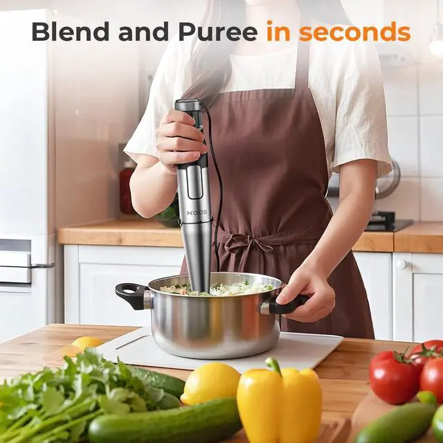 Alt view image 4 of 7 - KOIOS Immersion Blender Handheld - Trigger Variable Speed 5-in-1 Immersion Hand Blender 1100W, Anti-Scratch Stainless Steel Shaft, Chopper & Milk Frother, Non-BPA for Soup, Baby Food and Smoothies