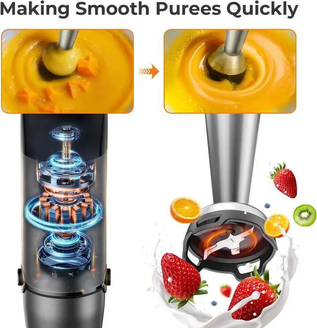 Alt view image 5 of 7 - KOIOS Immersion Blender Handheld - Trigger Variable Speed 5-in-1 Immersion Hand Blender 1100W, Anti-Scratch Stainless Steel Shaft, Chopper & Milk Frother, Non-BPA for Soup, Baby Food and Smoothies