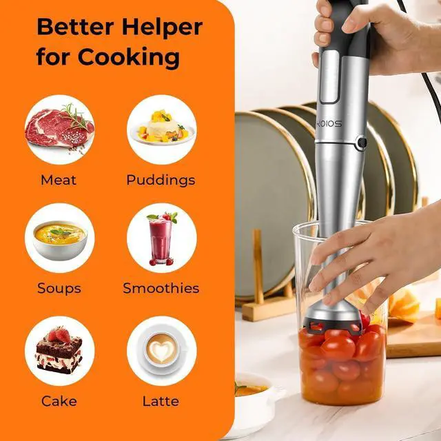 Alt view image 7 of 7 - KOIOS Immersion Blender Handheld - Trigger Variable Speed 5-in-1 Immersion Hand Blender 1100W, Anti-Scratch Stainless Steel Shaft, Chopper & Milk Frother, Non-BPA for Soup, Baby Food and Smoothies