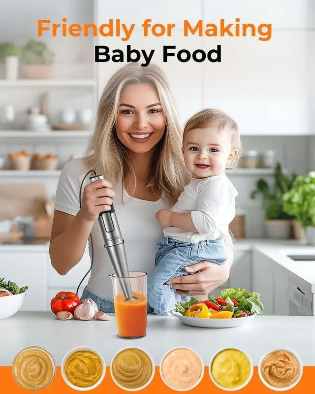 Alt view image 6 of 7 - KOIOS Immersion Blender Handheld - Trigger Variable Speed 5-in-1 Immersion Hand Blender 1100W, Anti-Scratch Stainless Steel Shaft, Chopper & Milk Frother, Non-BPA for Soup, Baby Food and Smoothies