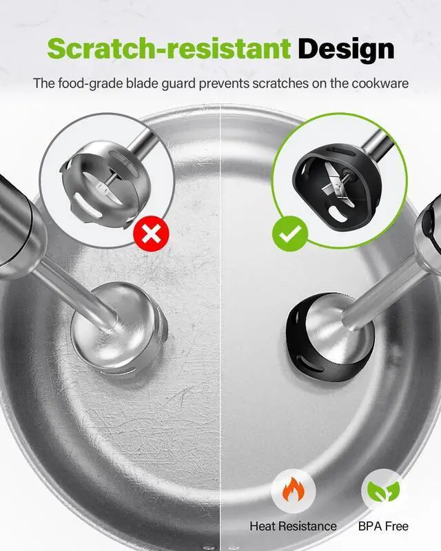 Alt view image 4 of 6 - Immersion Blender, 6-in-1 1000W Hand Blender, Scratch-Resistant hand mixer with 20 Speeds, Whisk, Chopper, Beaker, Egg Beaters & Dough Hooks, Stainless Steel, Black