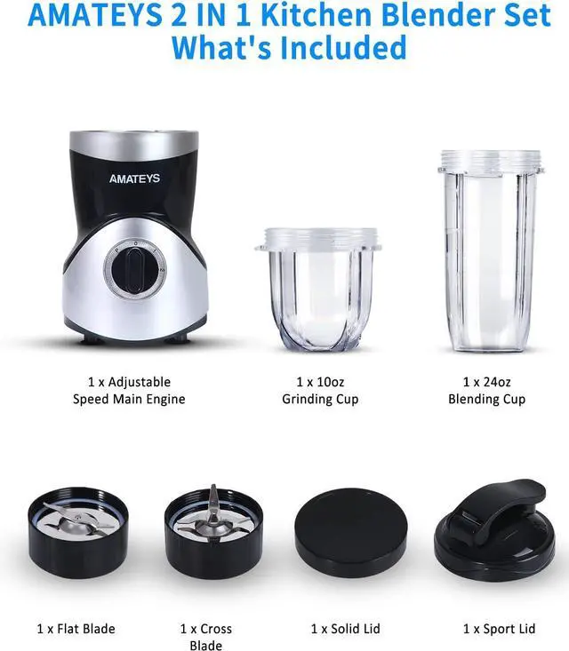 Alt view image 3 of 6 - Personal Blender for Shakes and Smoothies,Professional Kitchenblender with Blending & Grinding Blades, Portable Coffee Grinder with 24/10 OZ Travel Bottles, Adjustable Speeds Juice Blender