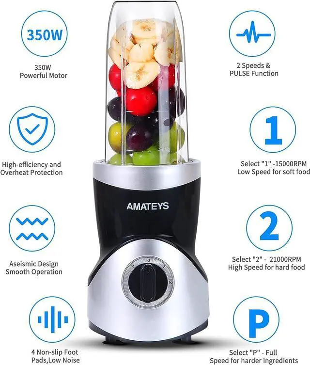 Alt view image 4 of 6 - Personal Blender for Shakes and Smoothies,Professional Kitchenblender with Blending & Grinding Blades, Portable Coffee Grinder with 24/10 OZ Travel Bottles, Adjustable Speeds Juice Blender
