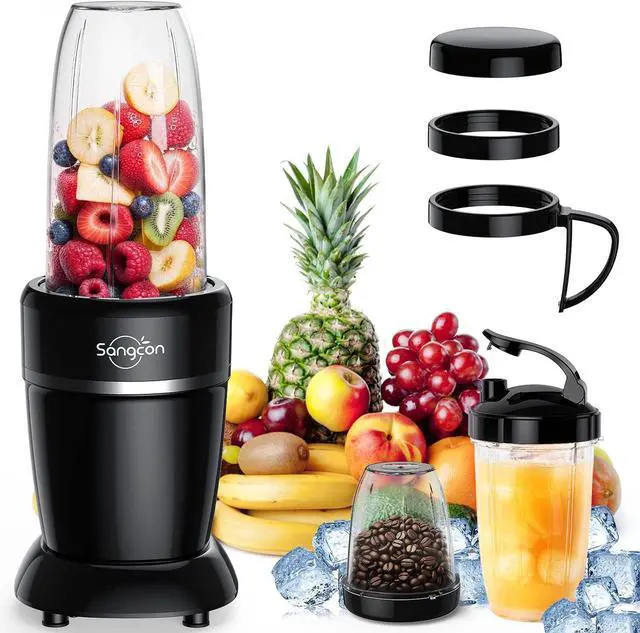 Main image of Sangcon 1000W Blender for Smoothies, Blenders for Kitchen with (3) Cups (2) Spout Covers (1) Storage Cap (1) To-Go Cap, Portable Blender for Shakes and Smoothies, Ice Crushing, Frozen Drinks, Spices