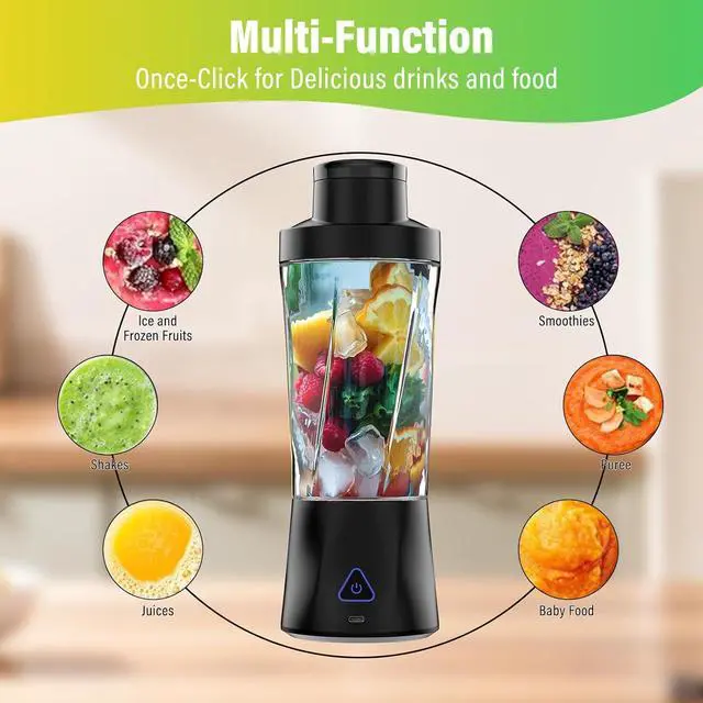Alt view image 3 of 7 - Portable Blender, 360 Watt Personal Blender for Shakes and Smoothies, 6000mAh USB Rechargeable, BPA Free 24 Oz Juicer Cup with 6 Blades and Lid, Self Cleaning Portable Juicer for Kitchen/Travel, Black
