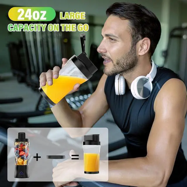 Alt view image 5 of 7 - Portable Blender, 360 Watt Personal Blender for Shakes and Smoothies, 6000mAh USB Rechargeable, BPA Free 24 Oz Juicer Cup with 6 Blades and Lid, Self Cleaning Portable Juicer for Kitchen/Travel, Black