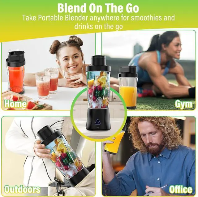 Alt view image 4 of 7 - Portable Blender, 360 Watt Personal Blender for Shakes and Smoothies, 6000mAh USB Rechargeable, BPA Free 24 Oz Juicer Cup with 6 Blades and Lid, Self Cleaning Portable Juicer for Kitchen/Travel, Black