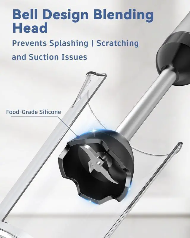 Alt view image 5 of 7 - LINKChef 7 in 1 Immersion Blender Handheld, 800W Hand Blender Set, Scratch Resistant with 2 Titanium Steel Blades, 20 Speed and Turbo Mode, Includes Whisk, Milk Frother, Food Processor & Beaker