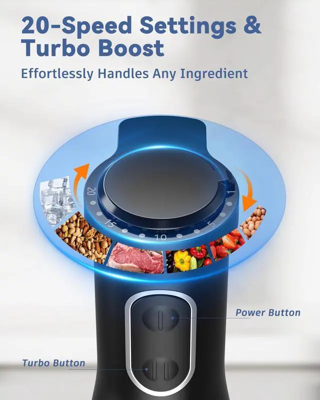 Alt view image 6 of 7 - LINKChef 7 in 1 Immersion Blender Handheld, 800W Hand Blender Set, Scratch Resistant with 2 Titanium Steel Blades, 20 Speed and Turbo Mode, Includes Whisk, Milk Frother, Food Processor & Beaker