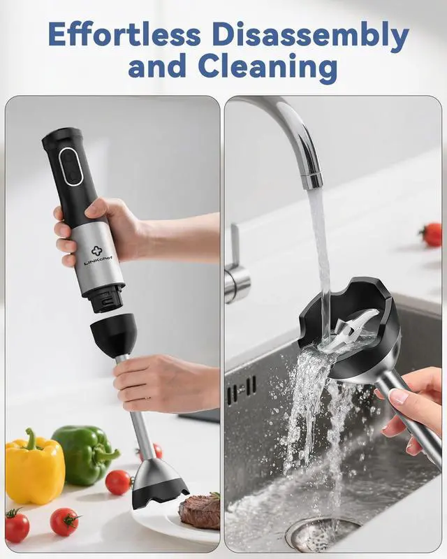 Alt view image 7 of 7 - LINKChef 7 in 1 Immersion Blender Handheld, 800W Hand Blender Set, Scratch Resistant with 2 Titanium Steel Blades, 20 Speed and Turbo Mode, Includes Whisk, Milk Frother, Food Processor & Beaker