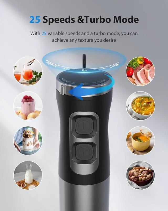 Alt view image 3 of 7 - 1000W Powerful Immersion Blender Handheld, 2025 New Update Hand Blender with 25-Speed and Heavy-Duty Copper Motor, 4 in 1 Hand Mixer with Chopper, Whisk, Beaker and Wand Silver