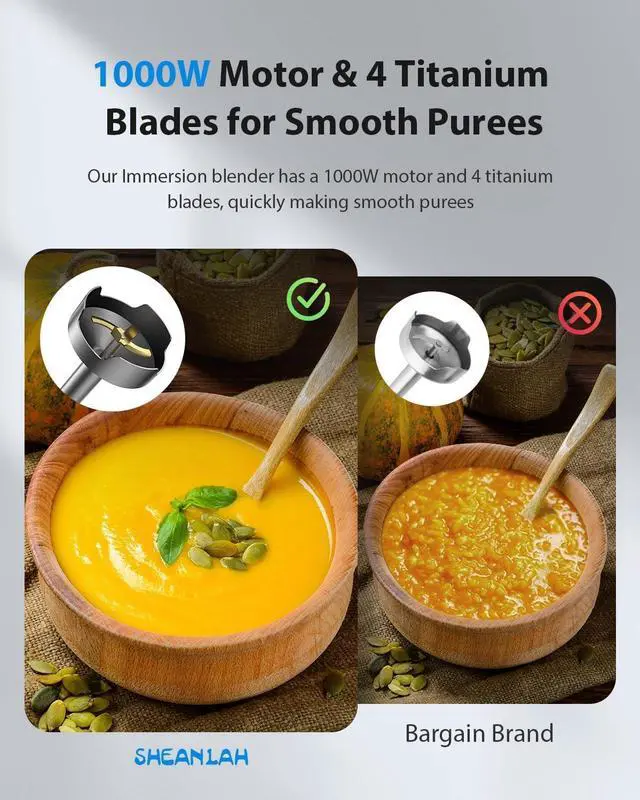 Alt view image 6 of 7 - 1000W Powerful Immersion Blender Handheld, 2025 New Update Hand Blender with 25-Speed and Heavy-Duty Copper Motor, 4 in 1 Hand Mixer with Chopper, Whisk, Beaker and Wand Silver