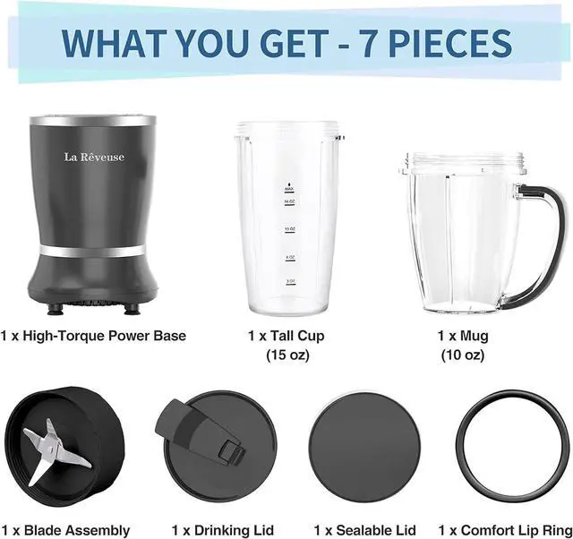 Alt view image 2 of 7 - La Reveuse Personal Size Blender 250 Watts Power for Shakes Smoothies Seasonings Sauces with 1 Piece 15 oz Cup,1 Piece 10 oz Mug,BPA-Free (Black)