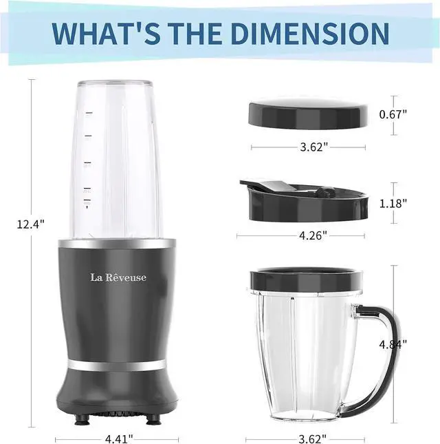 Alt view image 5 of 7 - La Reveuse Personal Size Blender 250 Watts Power for Shakes Smoothies Seasonings Sauces with 1 Piece 15 oz Cup,1 Piece 10 oz Mug,BPA-Free (Black)