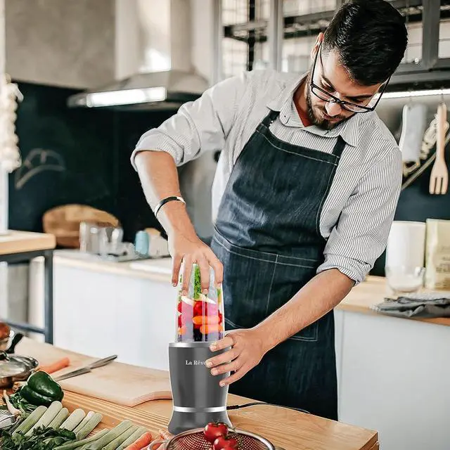 Alt view image 7 of 7 - La Reveuse Personal Size Blender 250 Watts Power for Shakes Smoothies Seasonings Sauces with 1 Piece 15 oz Cup,1 Piece 10 oz Mug,BPA-Free (Black)