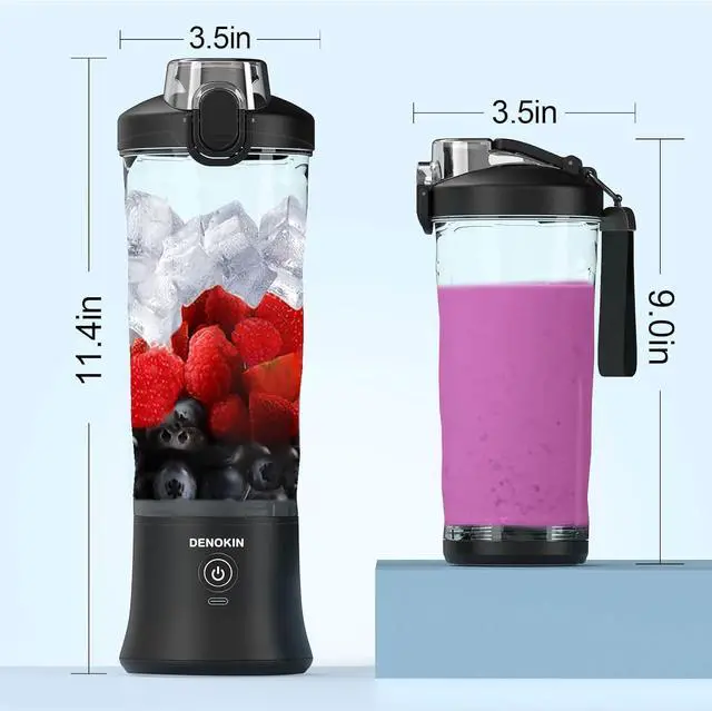 Alt view image 2 of 7 - DENOKIN Portable Blender 20oz Vessel, Cordless Personal Size Blender for Shakes and Smoothies with 6 Blade Small Blender for Kitchen, Home, Travel