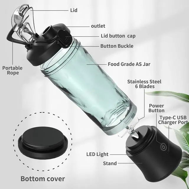 Alt view image 6 of 7 - DENOKIN Portable Blender 20oz Vessel, Cordless Personal Size Blender for Shakes and Smoothies with 6 Blade Small Blender for Kitchen, Home, Travel