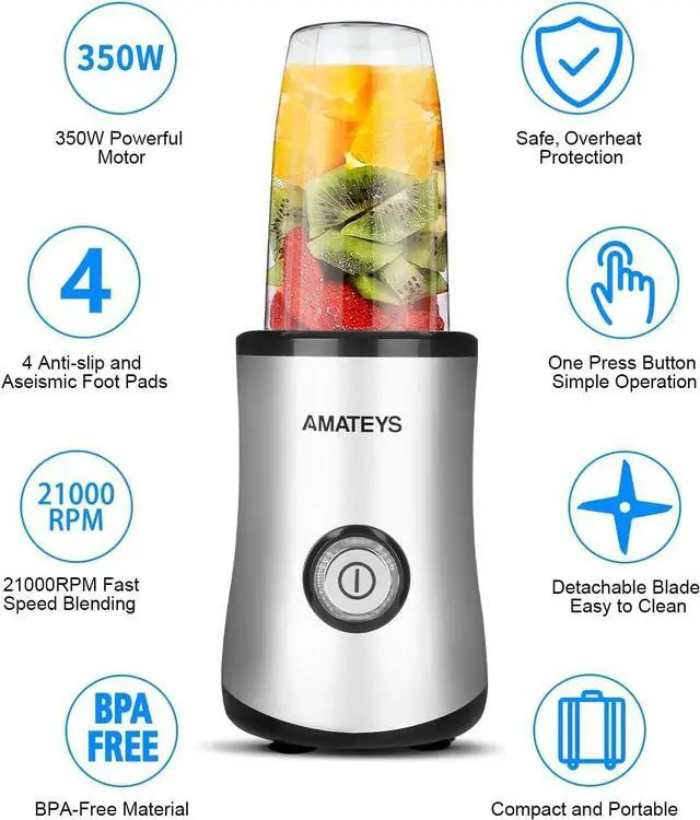 Alt view image 4 of 7 - Personal Blender with Button,350W Professional Kitchen Blender for Smoothies and Shakes,Portable Smoothie Maker Mixer,Easy Cleaning&Operation,Suitable for Carrying or Storage