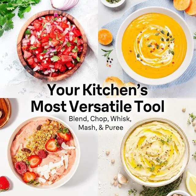 Alt view image 2 of 7 - Braun 4-in-1 Immersion Hand Blender, Powerful 500W Stainless Steel Stick Blender, Variable Speed + 6-Cup Food Processor, Whisk, Beaker, Masher, Finer Blending, MultiQuick MQ7077