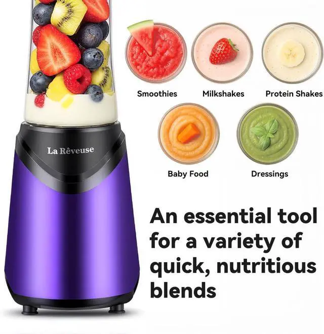 Alt view image 3 of 7 - La Reveuse Smoothie Blender Personal Size 300 Watts with 2 Pieces 18 oz BPA-free Travel Sports Bottles,Purple
