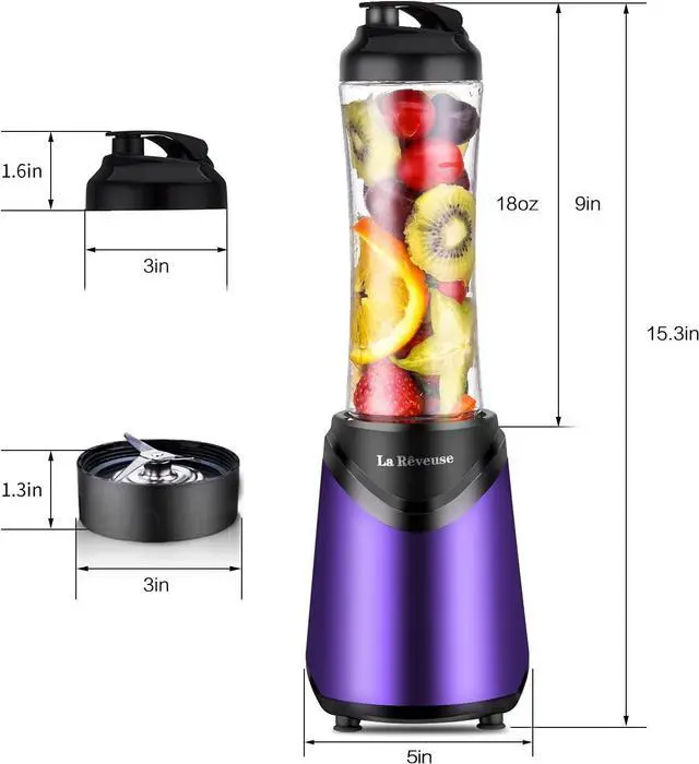 Alt view image 5 of 7 - La Reveuse Smoothie Blender Personal Size 300 Watts with 2 Pieces 18 oz BPA-free Travel Sports Bottles,Purple