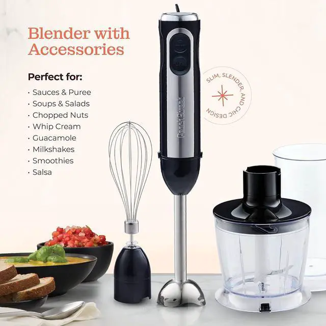 Alt view image 2 of 7 - Multi-Use Immersion Blender Set, Hand Blender with Powerful Copper Motor 800W, High Speed, Turbo Mode, 3-in-1 Handheld Blender Stick Stainless Steel Blades, Whisk, Beaker, Measuring Marks, and Chopper