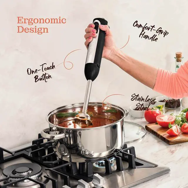 Alt view image 3 of 7 - Multi-Use Immersion Blender Set, Hand Blender with Powerful Copper Motor 800W, High Speed, Turbo Mode, 3-in-1 Handheld Blender Stick Stainless Steel Blades, Whisk, Beaker, Measuring Marks, and Chopper