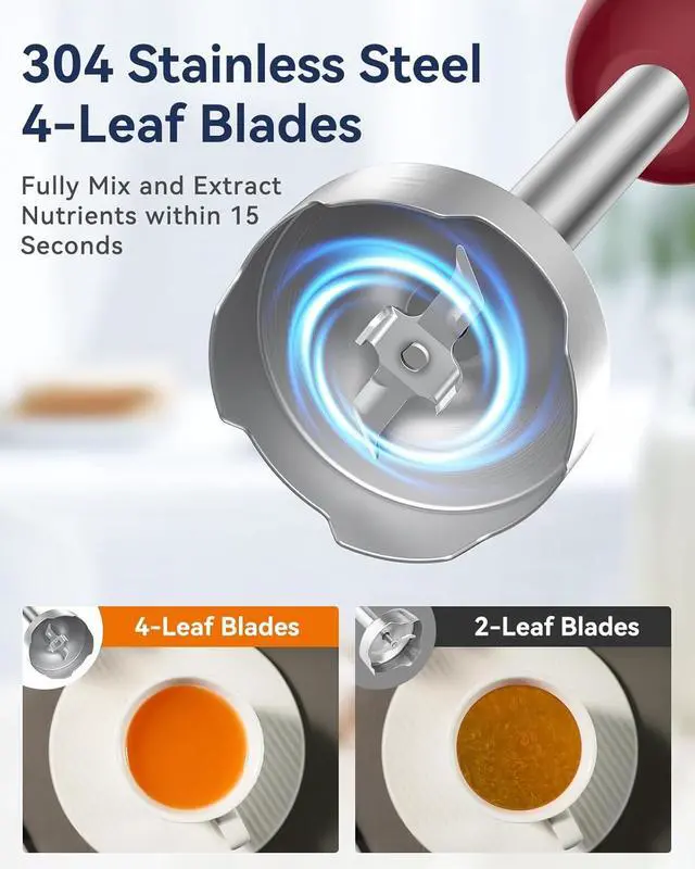 Alt view image 2 of 7 - Immersion Blender Handheld 1000W 5 in 1 Corded Stick Hand Blender Kitchen with 12 Speed, BPA-Free, Mixing Beaker, Chopper, Whisk, Milk Frother, Perfect Emulsifier for Soup, Baby Food, Sauce, Puree