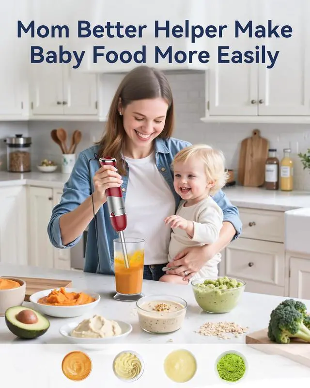 Alt view image 6 of 7 - Immersion Blender Handheld 1000W 5 in 1 Corded Stick Hand Blender Kitchen with 12 Speed, BPA-Free, Mixing Beaker, Chopper, Whisk, Milk Frother, Perfect Emulsifier for Soup, Baby Food, Sauce, Puree