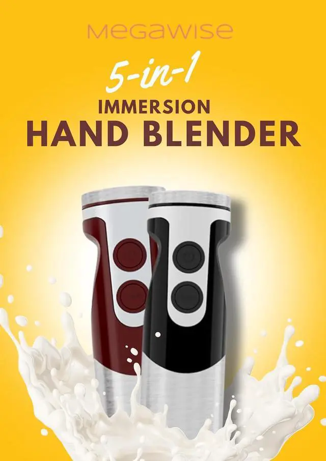 Alt view image 2 of 7 - MegaWise 5-in-1 Immersion Hand Blender Set with Variable Speed, 400W, Stainless Steel - Includes Chopper, Whisk, Milk Frother, and Beaker - Ideal for Soups, Smoothies, Baby Food & More (RED)