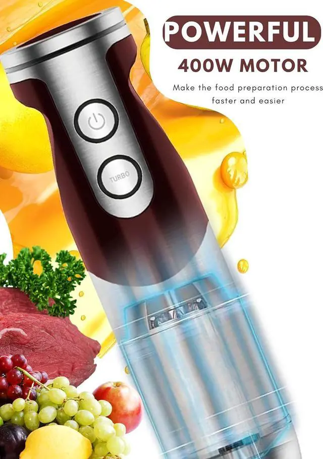 Alt view image 3 of 7 - MegaWise 5-in-1 Immersion Hand Blender Set with Variable Speed, 400W, Stainless Steel - Includes Chopper, Whisk, Milk Frother, and Beaker - Ideal for Soups, Smoothies, Baby Food & More (RED)