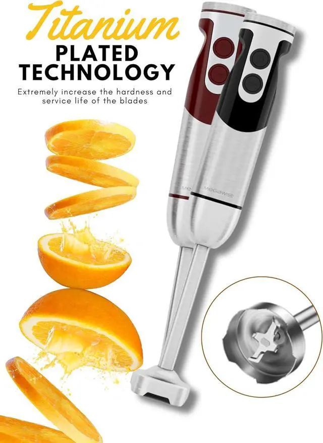 Alt view image 4 of 7 - MegaWise 5-in-1 Immersion Hand Blender Set with Variable Speed, 400W, Stainless Steel - Includes Chopper, Whisk, Milk Frother, and Beaker - Ideal for Soups, Smoothies, Baby Food & More (RED)