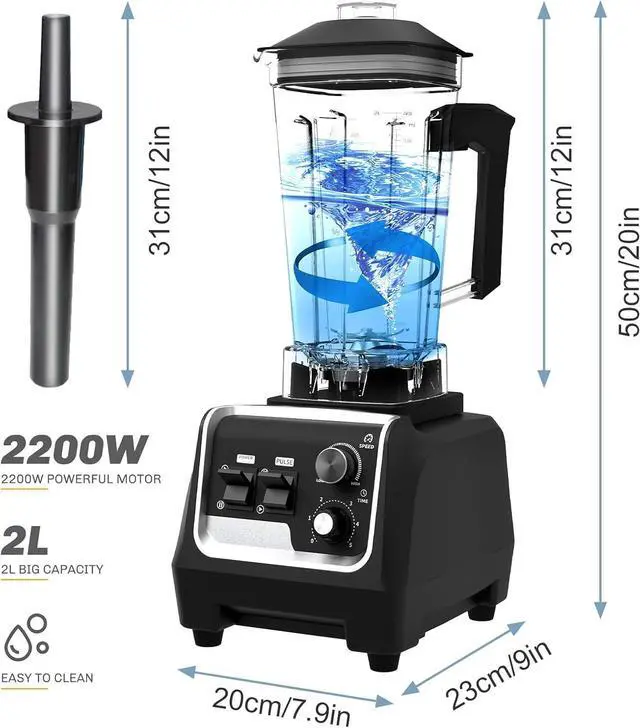 Alt view image 5 of 6 - Professional Blenders for Kitchen, 2L Large Capacity Smoothie Blender, 2200W High Power Home and Commercial Countertop Blender, 68oz BPA Free Blender for Shakes and Smoothies with Timer, Crushing Ice
