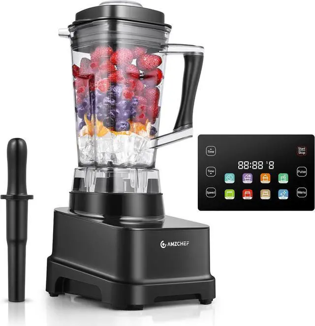 Main image of AMZCHEF 8-IN-1 Professional Blender, 2000 W Commercial Blenders for Kitchen with Timer, Innovative LED Touch Panel with 8 Preset Programs, 10 Speeds Blender for Shakes and Smoothies, 68 oz, Black