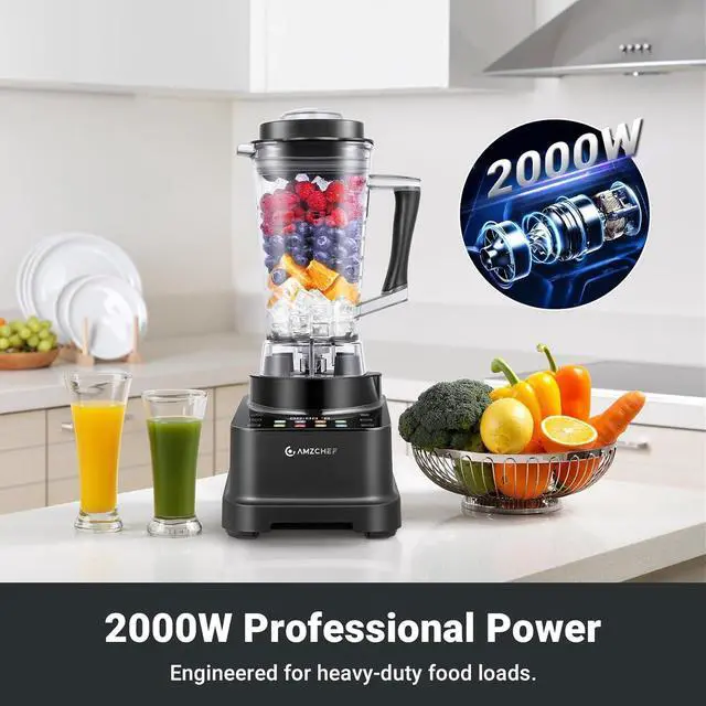 Alt view image 2 of 7 - AMZCHEF 8-IN-1 Professional Blender, 2000 W Commercial Blenders for Kitchen with Timer, Innovative LED Touch Panel with 8 Preset Programs, 10 Speeds Blender for Shakes and Smoothies, 68 oz, Black