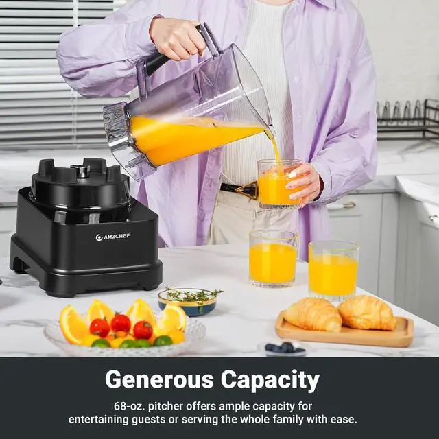 Alt view image 3 of 7 - AMZCHEF 8-IN-1 Professional Blender, 2000 W Commercial Blenders for Kitchen with Timer, Innovative LED Touch Panel with 8 Preset Programs, 10 Speeds Blender for Shakes and Smoothies, 68 oz, Black