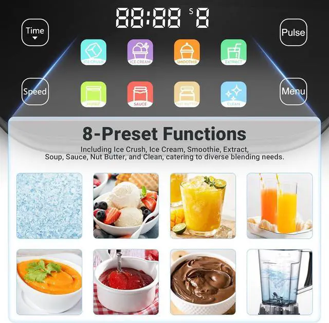 Alt view image 7 of 7 - AMZCHEF 8-IN-1 Professional Blender, 2000 W Commercial Blenders for Kitchen with Timer, Innovative LED Touch Panel with 8 Preset Programs, 10 Speeds Blender for Shakes and Smoothies, 68 oz, Black