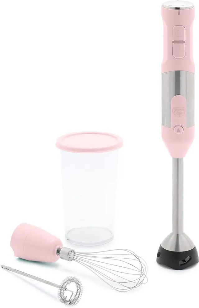 Main image of GreenLife 500-Watt Immersion Electric Handheld Stick Blender with Stainless Steel Blades, Whisk, Frother, Measuring Cup and Lid, Soups, Puree, Cake, Multi-Speed Control, Portable, Pink