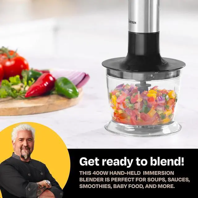 Alt view image 2 of 6 - Guy Fieri's Flavortown Immersion Blender with DynamicShaft Technology, 400W & One-Hand Speed Control  Perfect for Soups, Sauces, Smoothies, Baby Food & More  Hand Blender & Electric Whisk
