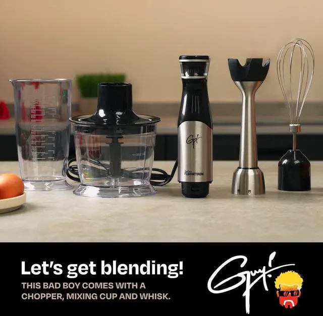 Alt view image 6 of 6 - Guy Fieri's Flavortown Immersion Blender with DynamicShaft Technology, 400W & One-Hand Speed Control  Perfect for Soups, Sauces, Smoothies, Baby Food & More  Hand Blender & Electric Whisk