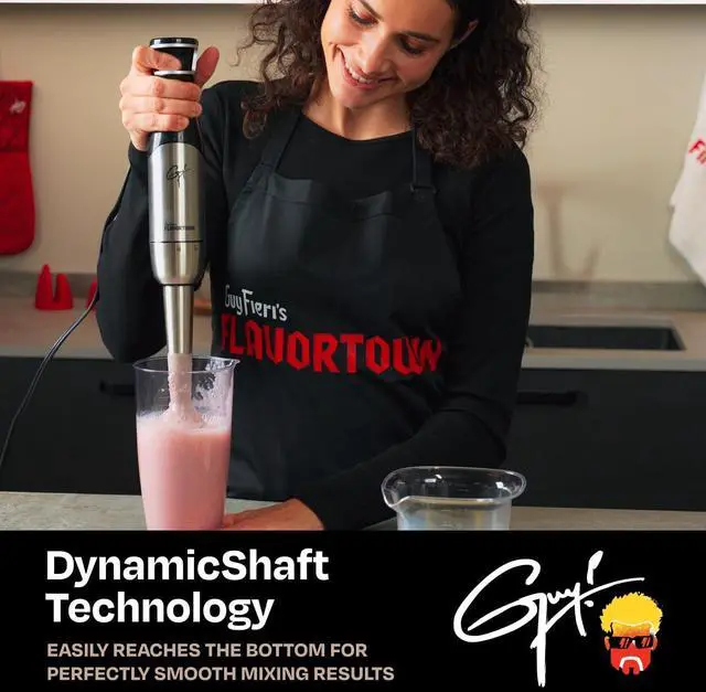Alt view image 5 of 6 - Guy Fieri's Flavortown Immersion Blender with DynamicShaft Technology, 400W & One-Hand Speed Control  Perfect for Soups, Sauces, Smoothies, Baby Food & More  Hand Blender & Electric Whisk