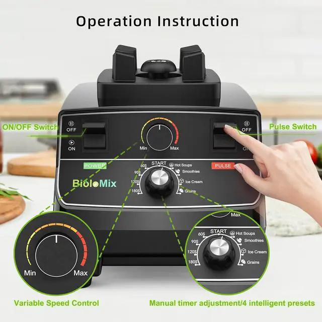 Alt view image 3 of 7 - Professional Smoothie Blender, Countertop Blender, Commercial Blender 2200W High Power with 68oz Pitcher, Smart Timer, blenders for kitchen for smoothies, ice, Soup, fish, Dessert With 1 Juice Glass