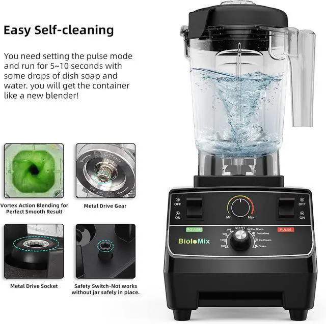 Alt view image 5 of 7 - Professional Smoothie Blender, Countertop Blender, Commercial Blender 2200W High Power with 68oz Pitcher, Smart Timer, blenders for kitchen for smoothies, ice, Soup, fish, Dessert With 1 Juice Glass